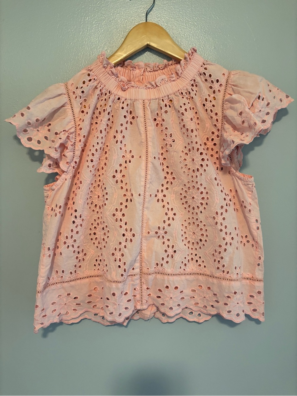 Jennifer & Grace Pink Eyelet Ruffle Neck Blouse